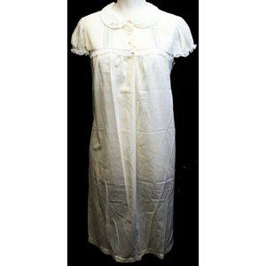 VTG 1970s Barbizon Cream Nightgown Women Sz 6 Short Sleeve Lace Button Collar
